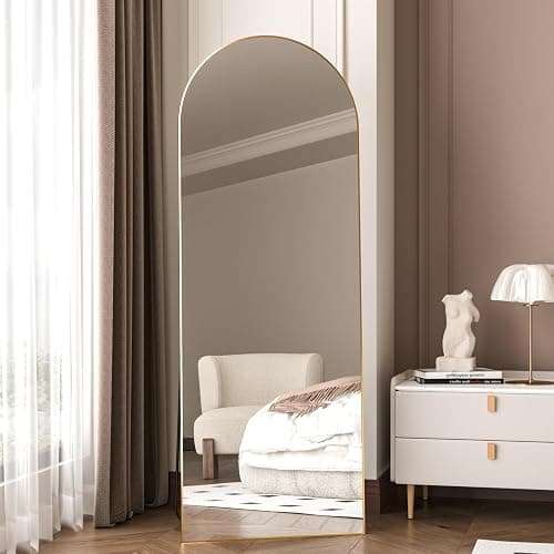 CASSILANDO Miroir de Sol arqué 162 x 53 cm, Cadre en Alliage d'aluminium, Miroir sur Pied, Miroir Pleine Longueur avec Support, Grand Miroir Mural dans la Chambre à Coucher, Le Dressing (Doré) - Image 1