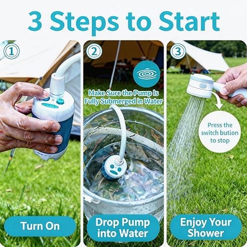 Portable Camping Shower Pump - Rechargeable Outdoor Shower Head Sprayer, Pumps Water from Bucket. Experience Refreshment Anywhere, Perfect for Camping, Hiking, Travel, Car Washing & Pet Cleaning thumbnail 5