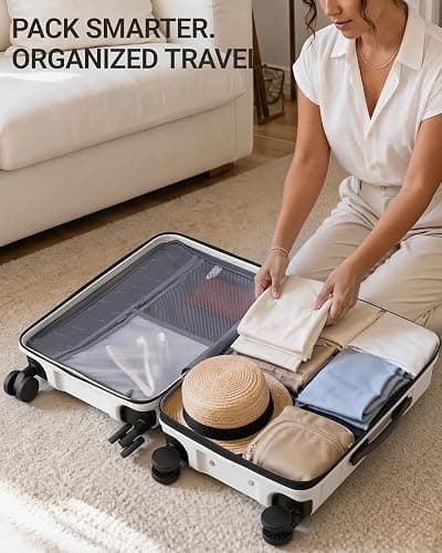 TAKUMI Suitcases with Wheels, Expandable Carry on Luggage, 3 Piece Set | Luggage Sets, Front Pocket, Hardside, Lightweight, 360° Spinner Wheels, TSA Lock, Family Business Travel, White, 20/24/28 thumbnail 8