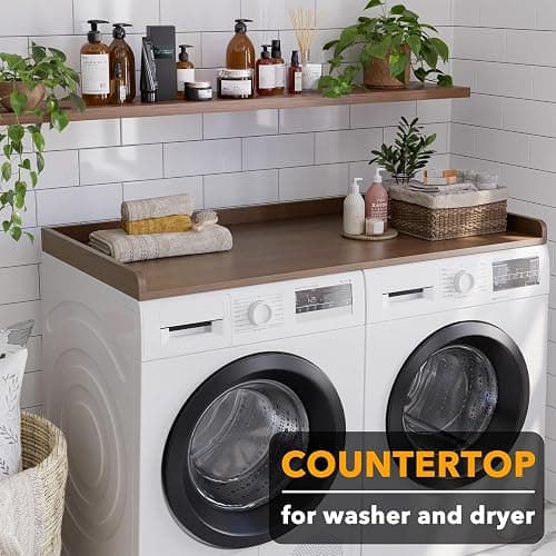 SpaceAid Washer Dryer Countertop, Laundry Wood Shelf Topper with Edge, 54" Width x 27.5" Depth Cover Guard Organizer for Washer and Dryer Laundry Hamper Counter Storage Organization (Brown Wood) thumbnail 3