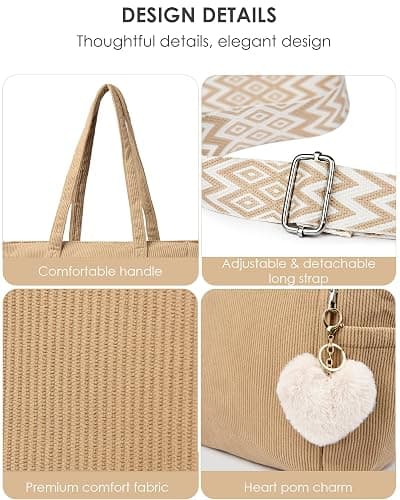 Makukke Cord Tote Bag Shopper Tasche Damen Umhängetasche Groß Handtasche Schultertaschen für Arbeit Büro Reisen Einkaufen Schule thumbnail 6