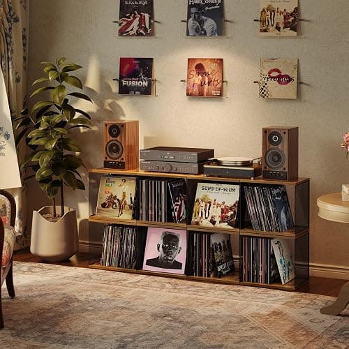 1 Cube Vinyl Record Storage Furniture Wooden Record Holder Shelf Storage | Modular Stackable, 55-70 Vinyl Album Visualize Record Storage Box for Portable Record Player thumbnail 3