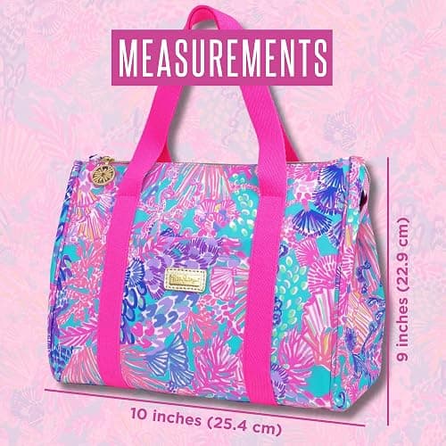Lilly Pulitzer Cute Lunch Bag for Women, Large Capacity Insulated Tote Bag, Pink/Blue Mini Cooler with Storage Pocket and Shoulder Straps, Splendor in the Sand thumbnail 6