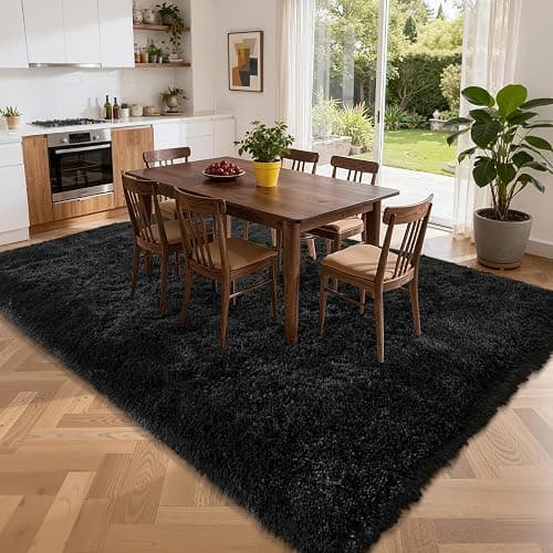 LEDODO Fluffy Area Rugs for Bedroom - Soft Plush Shag Rug for Living Room Nursery Kids Room - Non Slip Fuzzy Shaggy Floor Carpets for Girls Boys Play Room Dorm Decor (Black, 5' x 7') thumbnail 4