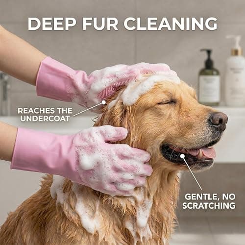 NVNAN Dog Bath Gloves for Washing, Pet Grooming Gloves with Shampoo Brush, Dog Bath Brush for Dogs and Cats, Essential Dog Bath Supplies (1 Pair, Pink) thumbnail 2