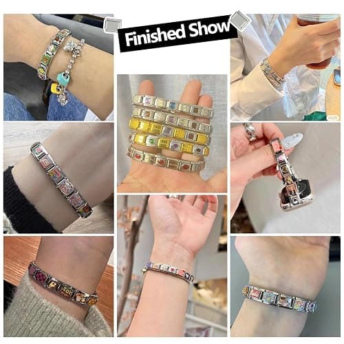 papasgix Italian Charm Bracelet Charms Silver Set with Starter Brascelet 20pcs Black Assorted Italian Charms for Bracelets and Opening Tool 9mm Modular Italian Charm Bulk Pack Links Handmade DIY thumbnail 5