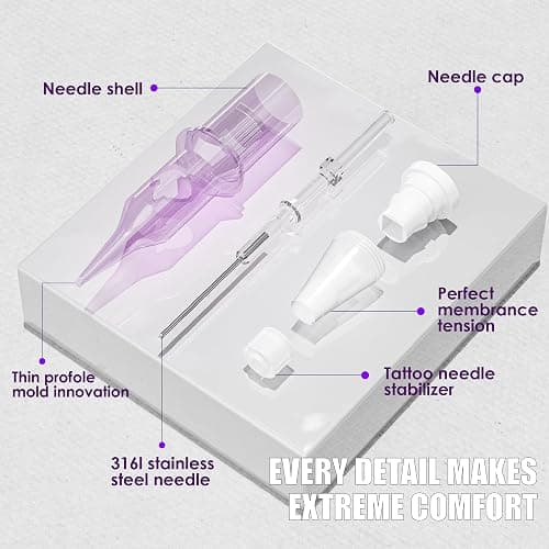 Neebol 50Pcs Tattoo Cartridge Needles Assorted Mixed Sizes - #12(3/5/7/9RL、5/7RS、7/9/15RM、15M1) - Professional Tattoo Needles Cartridges for Lining & Shading Disposable Membrane for Tattoo Pen thumbnail 3