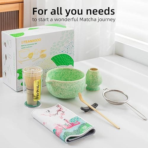 TEANAGOO Matcha Whisk Set,7 Pcs Matcha Set Green,Ceremony Matcha Kit,Matcha Tea Set for Making Latte,Ceramic Bowl(chawan) whith Spout and Whisk,Gift for Matcha Lovers thumbnail 6
