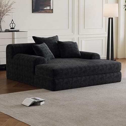 OOFAYJIA Oversized Chaise Lounge Chair Indoor, Corduroy Sofa Bed Sleeper with 3 Throw Pillows, No Assembly, Boneless Cloud Couch for Bedroom Living Room, Black thumbnail 7