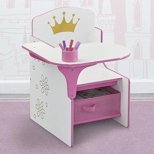 Delta Children Princess Crown Chair Desk with Storage Bin - Ideal for Arts & Crafts, Snack Time, Homeschooling, Homework & More - Greenguard Gold Certified, White/Pink thumbnail 2