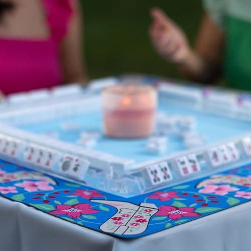 Hutch & Nook Mahjong Mat | 33" Non-Slip Card Table Cover | Decorative Game Mat for Mahjong Set, Dominoes, Poker & More (Blue Cowboy Boot) thumbnail 4