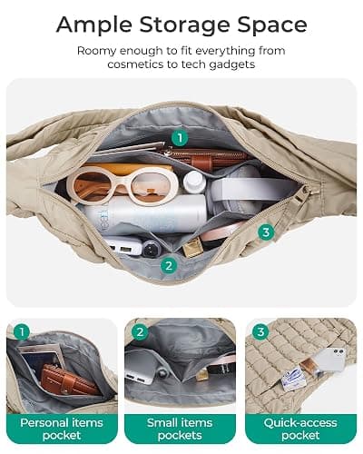 BAGSMART Crossbody Hobo Bag for Women, Quilted Puffy Purses for Women Soft Fluffy Cute Shoulder Handbag for Daily Use thumbnail 4