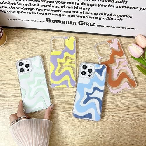 Sayoaho Compatible with iPhone 15 Phone Case, Cute Art Wavy Painted for Women Girls, Soft TPU Edge PC Back Protective Shockproof Compatible with iPhone 15 (Blue) thumbnail 4