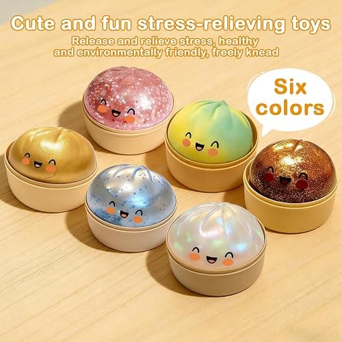 Dumpling Squishy Toy with Steamer Box, Cute Soft Stress Relief Squeeze Toy, Realistic Food Sensory Fidget Toy for Kids Adults, Anxiety Relief Toy for Office Home Party Favors Gift (white) thumbnail 4