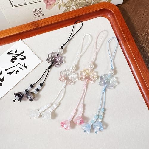 Cute Flower Phone Charm Lotus Flowers Pearl Beaded Camera Phone Strap | Bag Charms Y2K Accessories thumbnail 5