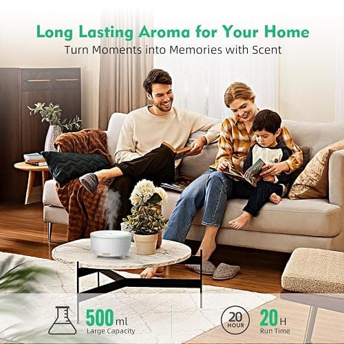 500ML Large Capacity Essential Oil Diffuser, Ultrasonic Aromatherapy Diffuser with 7 Color LED Lights with Remote Control, Cool Mist Humidifier, Timed Mist, Auto Shut-Off (Minimalist White) thumbnail 6