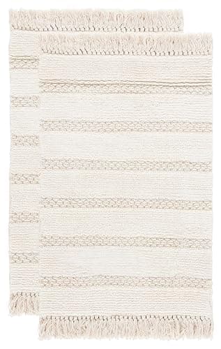 SAFAVIEH Plush Master Bath Finn Collection - 2' x 3', Ivory, Handmade Cotton, Washable & Slip Resistant, Fringe Design, Bathmat Set of 2 thumbnail 2