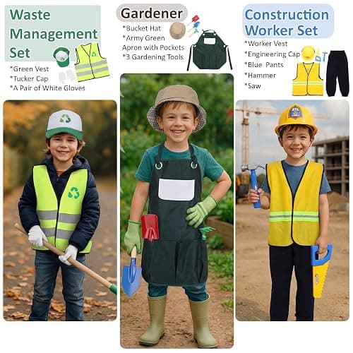 Vicenpal 15 Sets Toddler Dress up Clothes Kids Role-Play Costumes Police Firefighter Doctor Nurse Astronaut Barista Director Postman Laborer Chef Gardener Explorer Scientist Reporter Sanitation Worker thumbnail 5