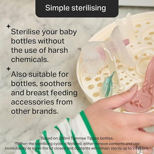 Tommee Tippee Microsteri Microwave Steam Steriliser for Baby Bottles and Accessories, Kills Viruses and 99.9 Percent of Bacteria, 4-Minute Sterilisation Cycle - Microwave Steriliser - Single thumbnail 5