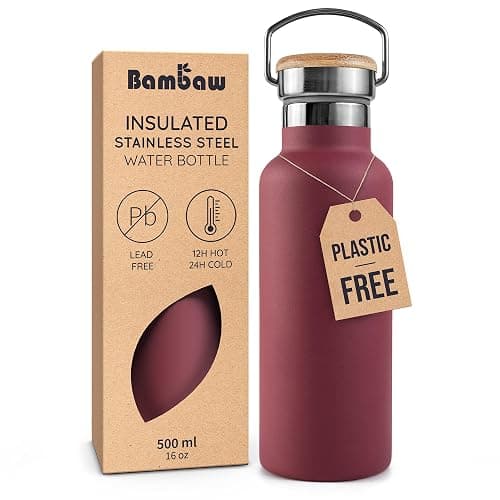 Bambaw 16 oz Water Bottle Insulated, Reusable Stainless Steel Water Bottle with Wide Mouth That Fits Tea Infusers, Made of High-Grade Stainless Steel, Durable & Easy to Clean (Red Berry) - Image 1