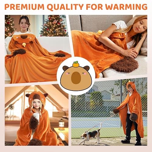 Mewaii Ultimate Softness Capybara Wearable Blanket Hoodie – Expertly Designed for American Body,Full Coverage with Easy Movement,Oversized Warm and Cozy Flannel Blanket,Capybara Gift for Adult thumbnail 2