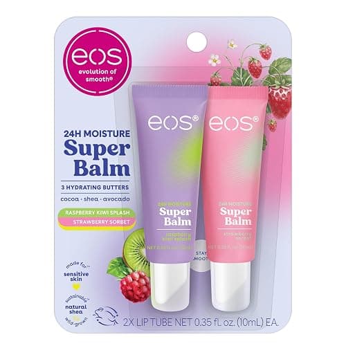 eos 24H Moisture Super Balm- Raspberry Kiwi Splash & Strawberry Sorbet, Lip Mask, Day or Night Lip Treatment, Made for Sensitive Skin, 0.35 fl oz, 2-Pack - Image 1