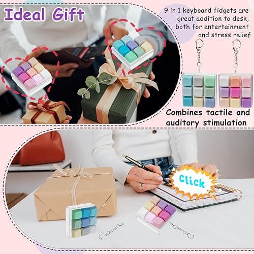 2 Pack 9 in 1 Keyboard Fidget Toy, Keyboard Fidget Keychain Anti-stressKeyboard Decompression Button Finger Clicker Toys Stress Relief Fidget Gifts (Mix Blue Pink) thumbnail 7