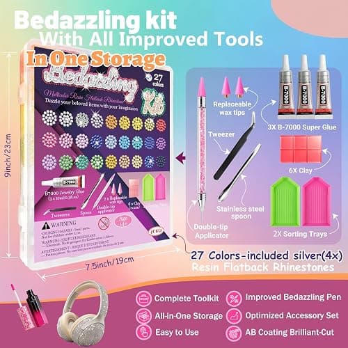 OCARDI 40,000+ Pcs Resin Jelly Rhinestones Bedazzling Kit,3mm Flatback Rhinestones (26 Colors+4X Ex-Silver) with Dual-Head Pen & 3 Pcs B7000 Glue, All-in-One Bedazzler Kit for DIY Arts & Crafts Gifts thumbnail 2