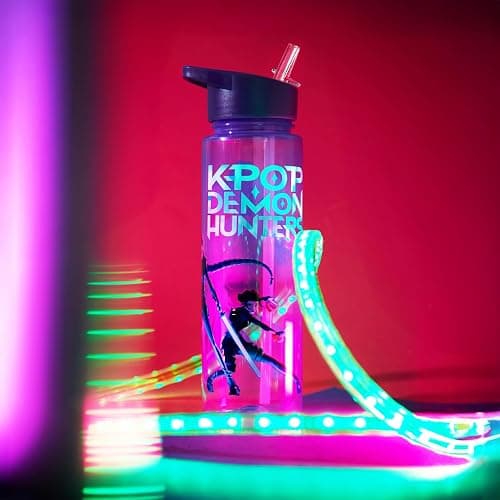 KPop Demon Hunters Water Bottle for Girls 25oz/700ml, Huntrix BPA Free Plastic Water Bottle with Straw, Rumi Zoey Mira Kpop Merchandise Gifts thumbnail 6