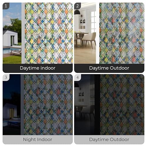 ADD.HERES Window Privacy Film, Stained Glass Decorative Static Cling, Removable Laser Sun Blocking Vinyl Covering,Window Film for Home Kitchen Living Room, Rainbow Crystal Shards, 17.3 x 78.7in thumbnail 7