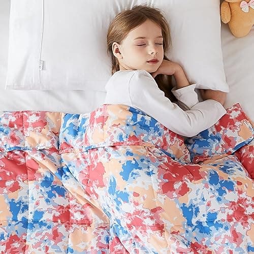 L'AGRATY Weighted Blanket - 40"x60" 10lbs Breathable Microfiber Material with Glass Beads Small Blanket for All-Season Summer Fall Winter Soft - Pink Blue Tie Dye - 40" x 60" | 10lbs - Image 1