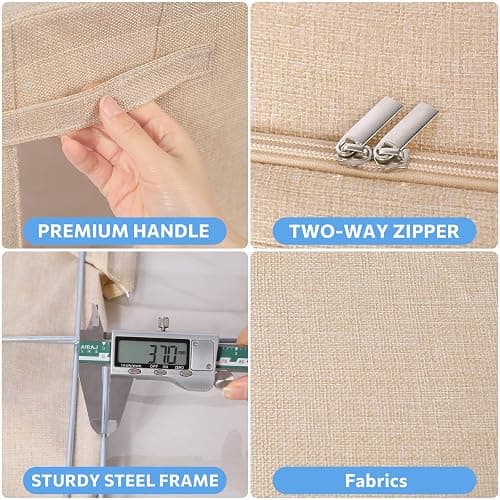 CYhom 3Pack Foldable Storage Bins - Frame Storage Box Linen Fabric Stackable Clothes Container Organizer with Clear Window & Carry Handles Large Capacity (Medium-36L, Beige) thumbnail 6