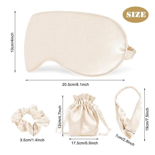 Sleep Masks Silk Sleep Eye Mask Travel Set Soft Sleeping Eye Mask with Hair Scrunchie Head Band and Travel Pouch for Girls Ladies 4 Pcs Apricot thumbnail 7