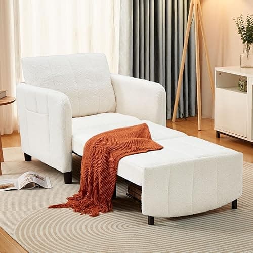 ZZW Sleeper Chair 84" Extra Long Convertible Chair Bed Upgraded 3-in-1 to 4-in-1 Pull Out Chair & Single Sofa Bed for Adult Sleeping Chair for Living Room & Small Space (White) - White - Image 1