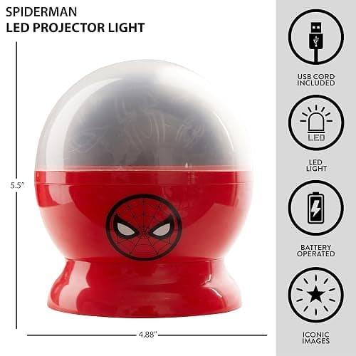 Idea Nuova Marvel Spiderman Rotating LED Projection Kids Lamp and Nightlight, 4.88"x 4.88"x 5.5" thumbnail 3
