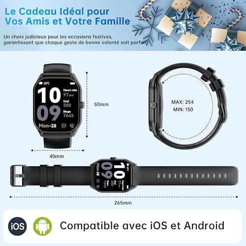 OUKITEL Montre Connectée Homme Femme, 2.0" HD Smartwatch avec Appel Bluetooth, Etanche IP68, Montre Connecté Sport avec 140+Modes Sportifs, Podometre/Sommeil/Cardiofrequencemetre pour Android/iOS thumbnail 9