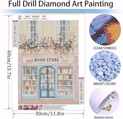 YOLENIX Diamond Art Kits for Adults Beginner, Pink Bookstore DIY Modern Diamond Painting Kits 5D Diamond Dots Gem Art Crafts with Tools,Round Full Drill Crafts for Home Wall Decor&Gift-12x16in thumbnail 4