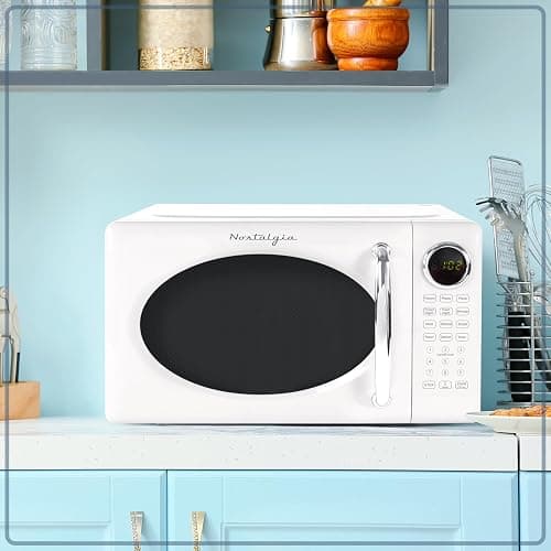 Nostalgia Retro Microwave Oven - 0.7 Cu Ft, 700-Watt Countertop Size with Glass Turntable, Child Safety Lock, 8 Auto-Cook Programs, Digital Clock - White thumbnail 6