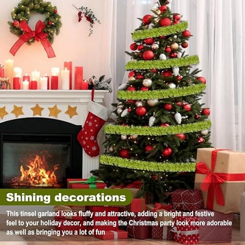 50 Feet Light Green Christmas Tinsel Garland, Metallic Foil Twist Garland Wall Hanging Tinsel Banner Backdrop for Parade Floats, Easter, Mother's Day, Wedding Party Decorations (2in x 50ft) thumbnail 5
