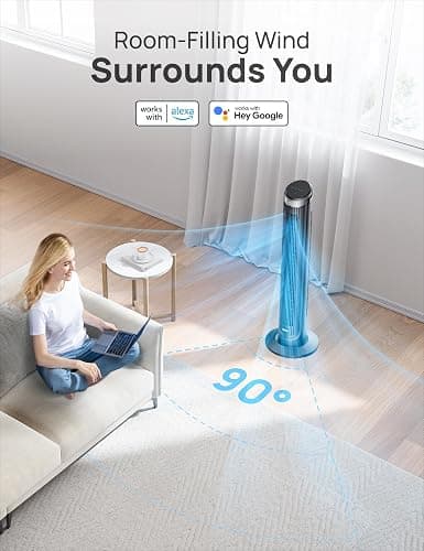 DREO Smart Tower Fan for Bedroom, 90° Oscillating 40" Standing Fan, 26ft/s High-Speed 5 Speeds 4 Modes, Quiet Room Floor Fans, Touch/Remote/APP & Voice Control, Work with Alexa, 12H Timer, Silver thumbnail 5