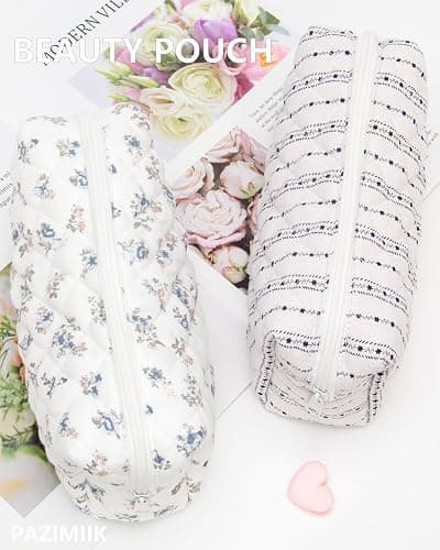 PAZIMIIK Vintage Quilted Makeup Bag Cosmetic Pouch for Brushes Pencils and Travel Make Up Accessories for Women and Girls Gauze Hyacinth thumbnail 7