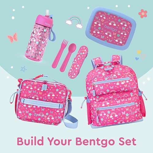 Bentgo Kids Lunch Bag - Double-Insulated, Reusable Lunch Bag for Kids 3+ with Adjustable Strap; Holds Lunch Box/Water Bottle/Snacks; Easy-Clean, Water-Resistant & Pockets (Rainbows & Butterflies) thumbnail 6