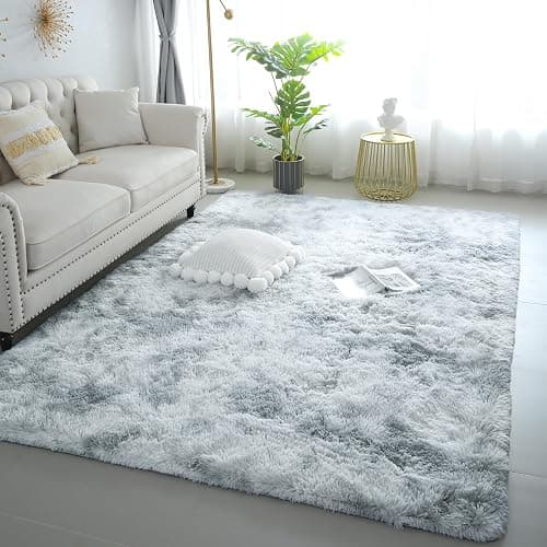 KICHOWUA 4x6 Light Grey Fluffy Shag Area Rug for Bedroom, Ultra Soft Fuzzy Plush Washable Carpet for Living Room, Modern Cozy Non Skid Furry Shaggy Rug for Kids Baby Boys Nursery Dorm,Tie-Dye Gray thumbnail 7