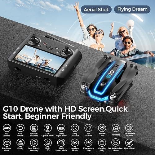 GPS Drone with 4K HD Camera EIS for Adults, 4.5 inch Screen on Remote Controller,FPV RC Drones with Auto Return, Follow Me and Lightweight,,2 PCS Batteries for Long Flight Time,Easy Fly Quadcopter for Kids & Beginners,Under 250g thumbnail 3