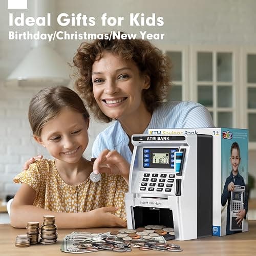 BAODLON Piggy Bank for Kids, ATM Machine Bank for Real Money with Debit Card, Bill Feeder, Coin Recognition, Balance Calculator, Electronic Savings Safe Box, Cool Stuff Toys Gifts for Teen Boys Girls thumbnail 2