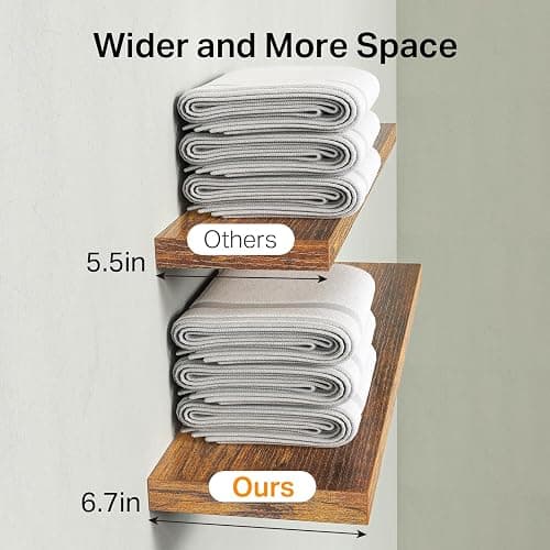 BAYKA Rustic Brown Bathroom Floating Shelves, 15.7in, 3Pk, Wall Mount Shelf | Easy Install, 22lbs Max Load, Hidden Bracket, for Living Room Bedroom Kitchen Display Storage Decor, Multi-Wall Compatible thumbnail 6