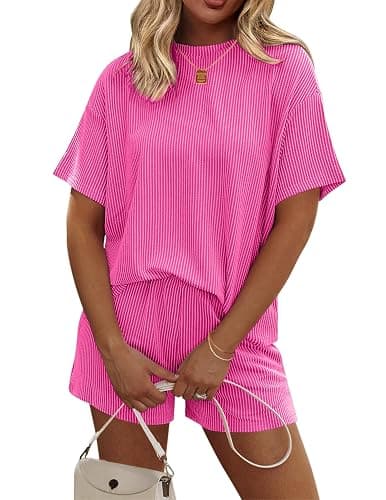 Ekouaer Womens Pajama Sets Short Sleeve Lounge Sets 2 Piece Pjs Tops and Shorts Outfits Matching Loungewear with Pockets - Image 1