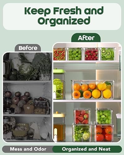 KEMETHY 11 Pack Refrigerator Organizers and Storage, Stackable Fridge Organizer Bins, BPA-Free Clear Plastic Fruit Storage Containers for Fridge, Kitchen, Fruits, Drinks, Produce, Vegetable - 11 Pcs thumbnail 6