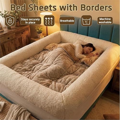 Bed Sheet with Padded Borders –Sherpa Fitted Sheet with Raised Edges for Secure Sleep, Soft Nest-Like Enclosure, Non-Slip Deep Pocket, Breathable & Machine Washable,Full: 75" x 54" x 14" thumbnail 2