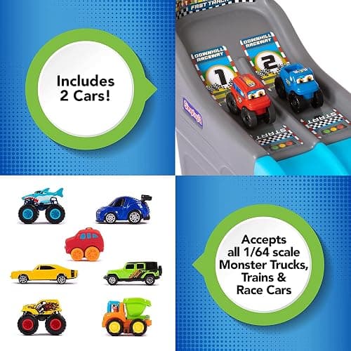 Simplay3 Fast Track Downhill Raceway, Dual Racetrack for Kids Cars for Toddlers, 2 Toy Race Cars Included, Made in USA thumbnail 4